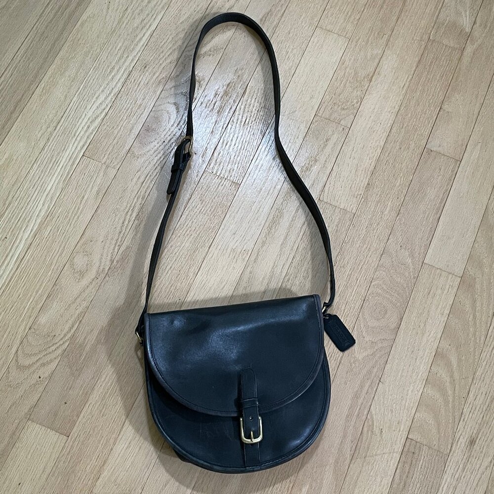 Vintage black leather Coach cross-body purse in good condition - rare style!